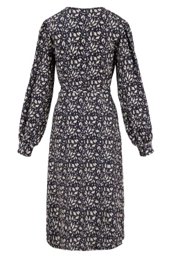 ZUSSS Jurkjes & Rokken*wikkeljurk met blaadjesprint donkerblauw