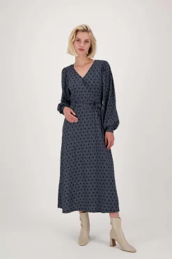 ZUSSS Jurkjes & Rokken*wikkeljurk met blockprint donkerblauw/grijs