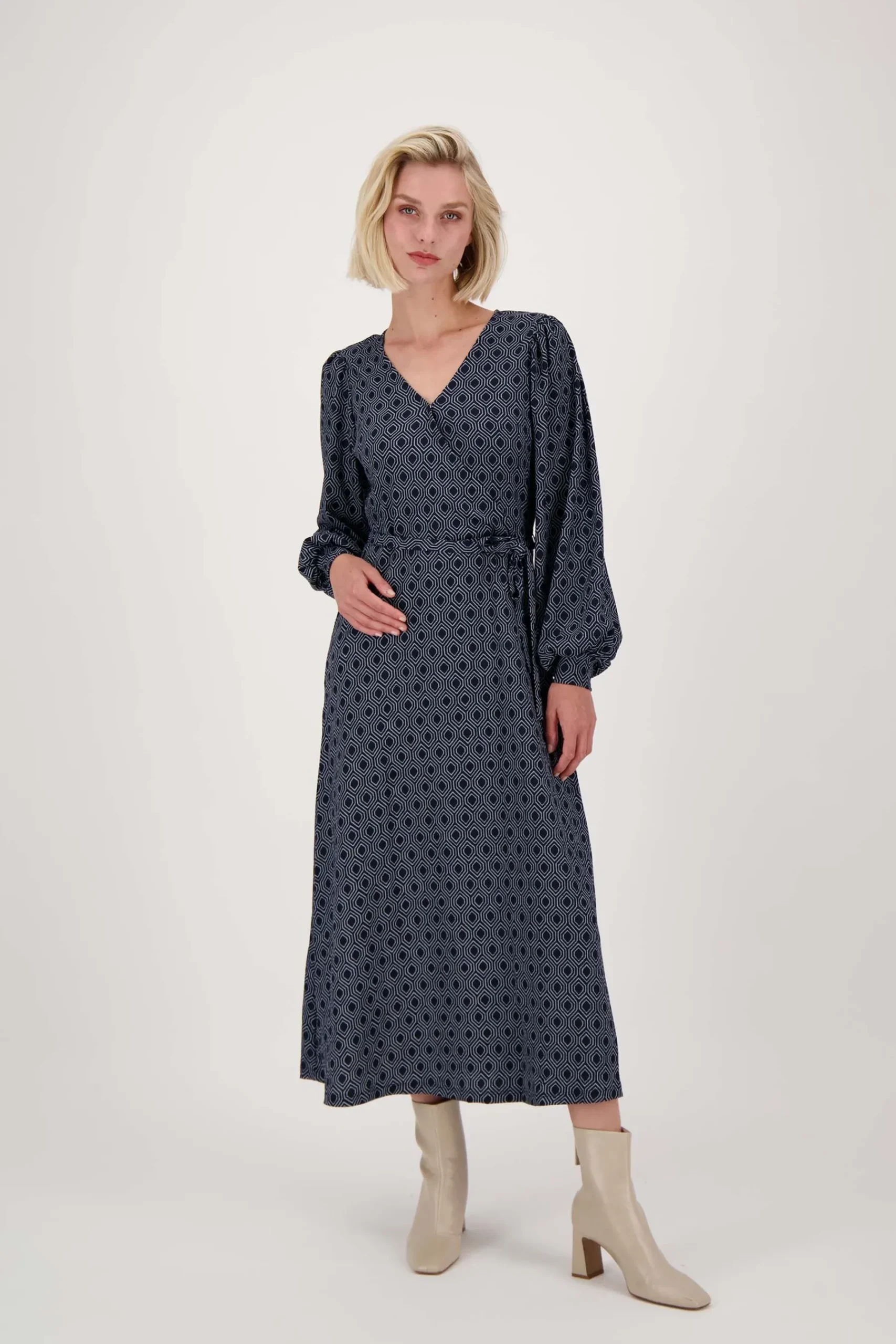 ZUSSS Jurkjes & Rokken*wikkeljurk met blockprint donkerblauw/grijs