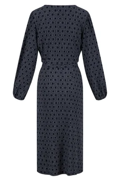 ZUSSS Jurkjes & Rokken*wikkeljurk met blockprint donkerblauw/grijs