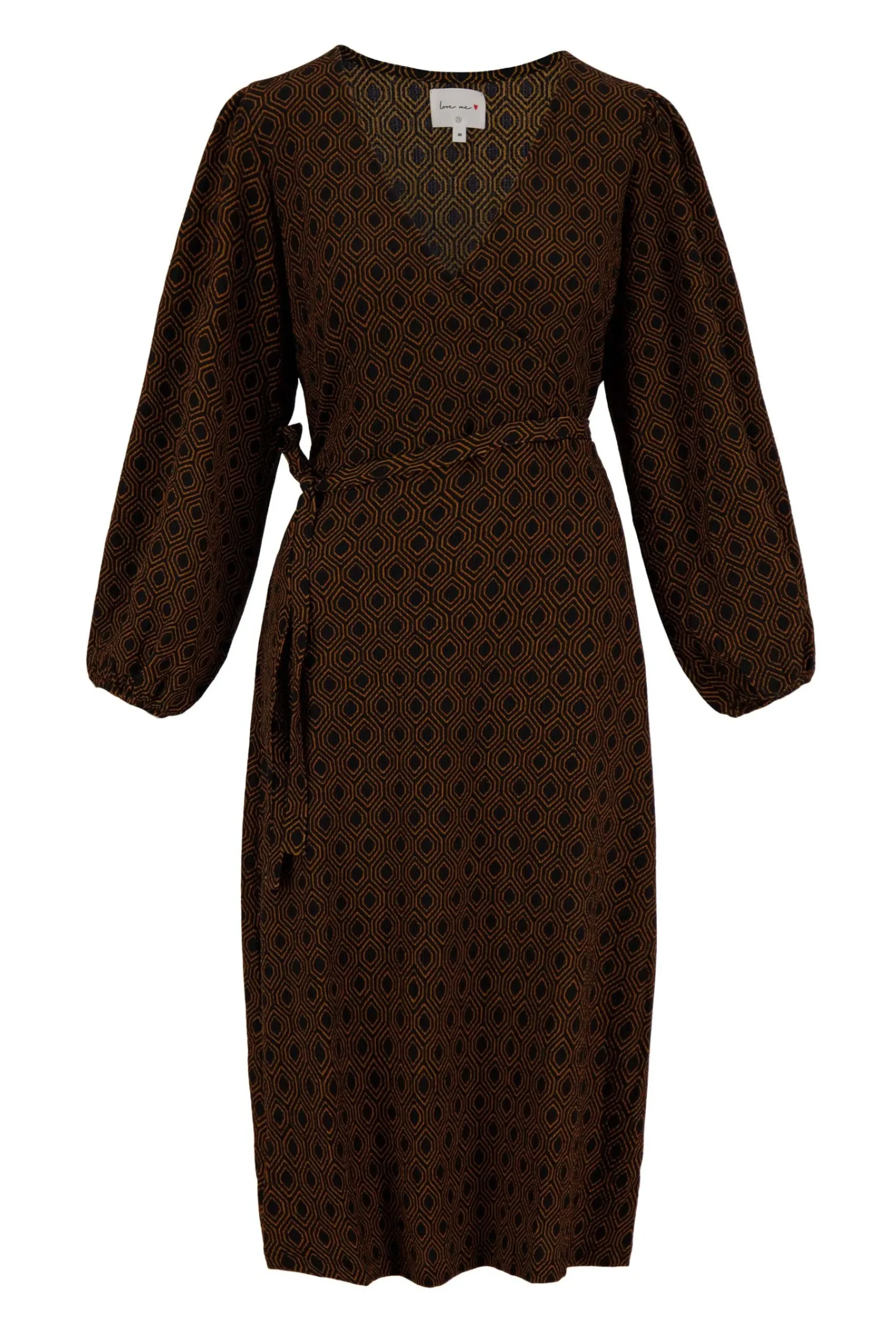 ZUSSS Jurkjes & Rokken*wikkeljurk met blockprint zwart/camel