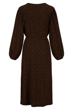 ZUSSS Jurkjes & Rokken*wikkeljurk met blockprint zwart/camel