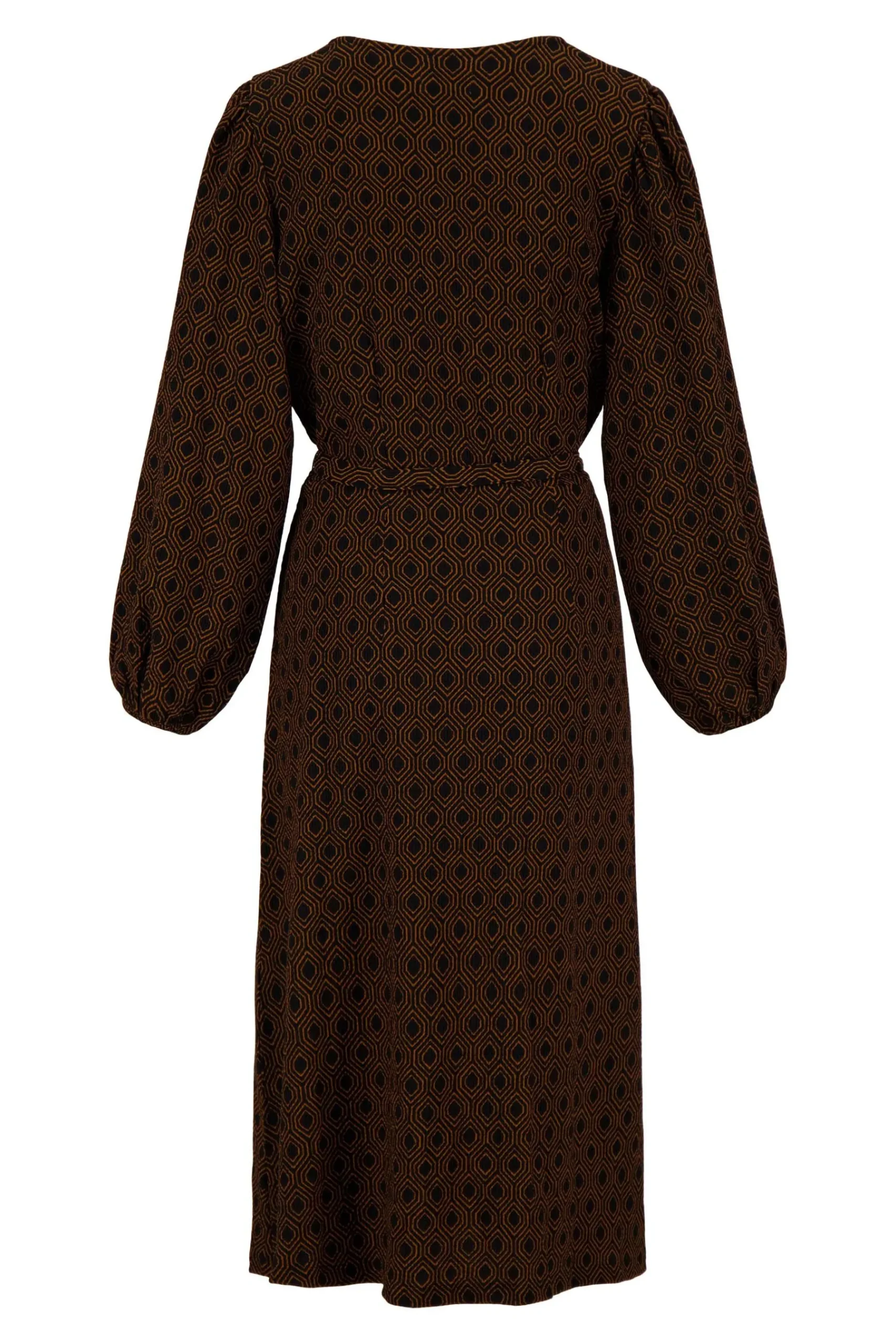 ZUSSS Jurkjes & Rokken*wikkeljurk met blockprint zwart/camel