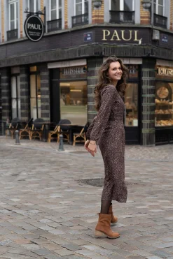 ZUSSS Jurkjes & Rokken*wikkeljurk met print chocoladebruin printchocoladebruin