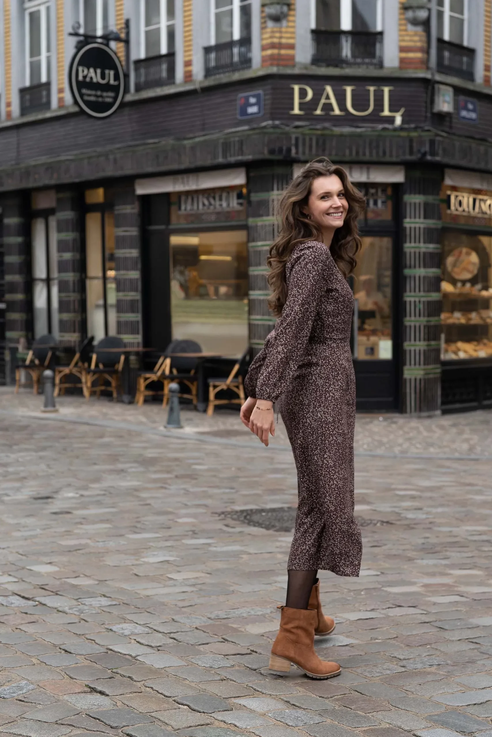 ZUSSS Jurkjes & Rokken*wikkeljurk met print chocoladebruin printchocoladebruin