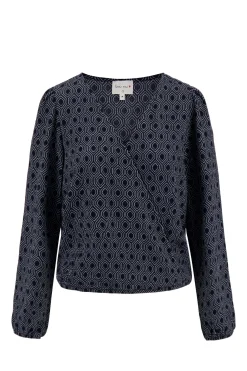 ZUSSS Tops*wikkeltop met blockprint donkerblauw grijs donkerblauw/grijs