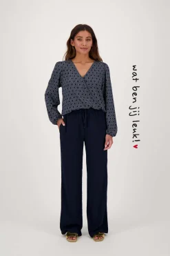 ZUSSS Tops*wikkeltop met blockprint donkerblauw grijs donkerblauw/grijs